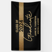Klasse van 2024 Zwart Goud Naam Afstuderen Volwass Spandoek (Verticaal)