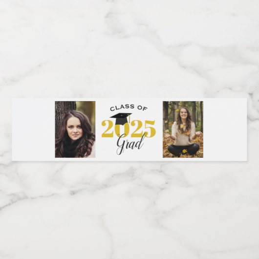 Klasse van 2025 2 foto's Afstuderen Waterfles Etiket (Enkel label)