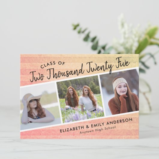Klasse van 2025 3 foto's Rustiek Afstuderen Kaart (Staand voorkant)