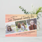 Klasse van 2025 3 foto's Rustiek Afstuderen Kaart (Staand voorkant)