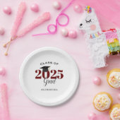 Klasse van 2025 Afstudeerder Eenvoudige Maroon en  Papieren Bordje (Feest)