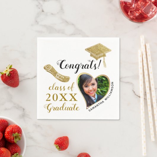 Klasse van 2025 Afstudeerder Foto Wit en Goud Afst Servet (Insitu)
