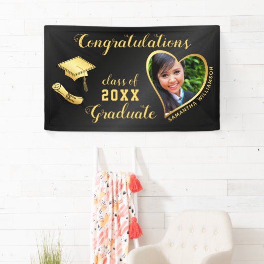 Klasse van 2025 Afstudeerder Foto Zwart en Goud Af Spandoek (Insitu)