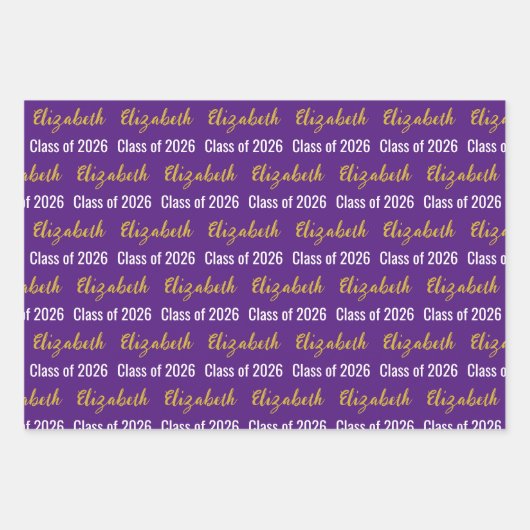 Klasse van 2025 Afstudeerder Naam Royal Paarse Whi Inpakpapier Vel (Voorkant 3)