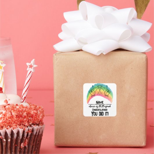 Klasse van 2025 Afstudeerder - PAH! Vierkante Sticker (Feest)