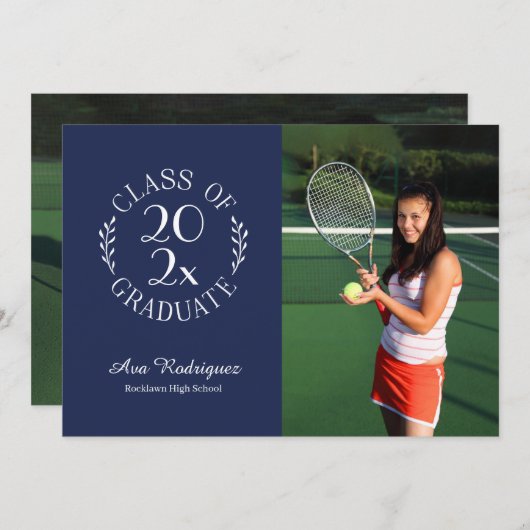 Klasse van 2025 Afstuderen 2 Photo Navy Afstuderen Aankondiging (Voorkant / Achterkant)