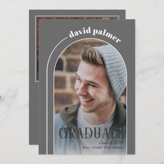 Klasse van 2025 AFSTUDEREN arch grijs foto Kaart (Voorkant / Achterkant)