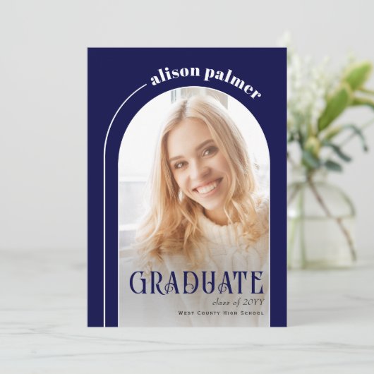 Klasse van 2025 AFSTUDEREN arch marine blauw foto Kaart (Staand voorkant)