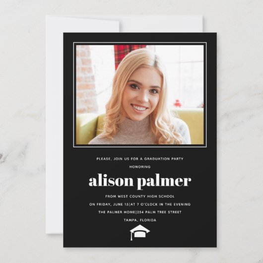 Klasse van 2025 AFSTUDEREN arch zwarte foto uitnod Kaart (Achterkant)