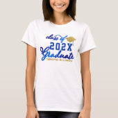 Klasse van 2025 Afstuderen Blauw Goud Wit Afstuder T-shirt (Voorkant)