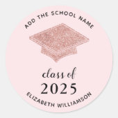 Klasse van 2025 Afstuderen Blush Pink Afstuderen Ronde Sticker (Voorkant)