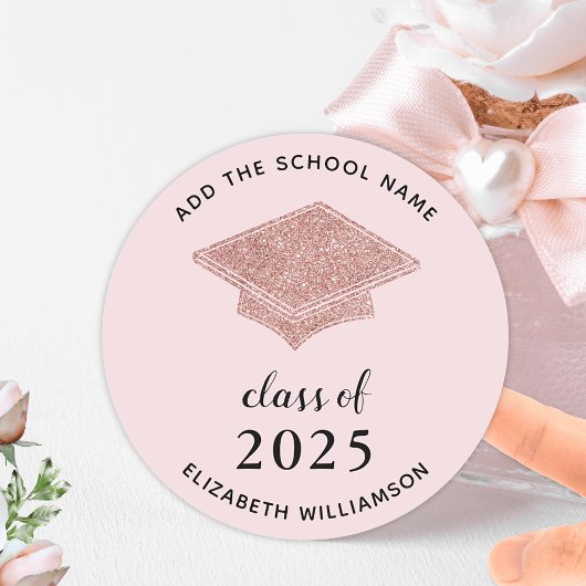 Klasse van 2025 Afstuderen Blush Pink Afstuderen Ronde Sticker