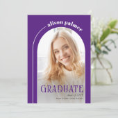 Klasse van 2025 AFSTUDEREN boog paarse foto Kaart (Staand voorkant)