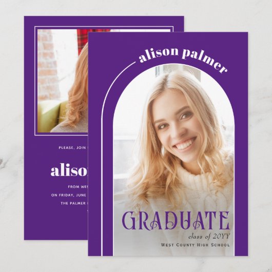 Klasse van 2025 AFSTUDEREN boog paarse foto Kaart (Voorkant / Achterkant)