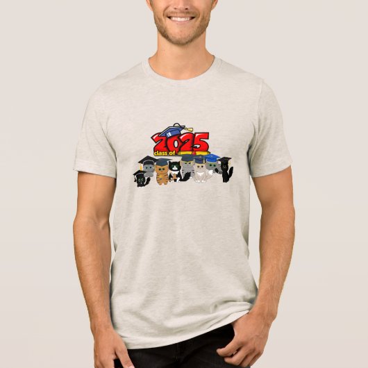 Klasse van 2025 Afstuderen Cat Design Tri-Blend Shirt (Voorkant)