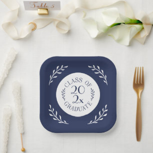Klasse van 2025 Afstuderen Chic Navy White Botanic Papieren Bordje