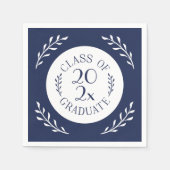 Klasse van 2025 Afstuderen Chic Navy White Botanic Servet (Voorkant)