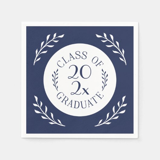 Klasse van 2025 Afstuderen Chic Navy White Botanic Servet (Voorkant)