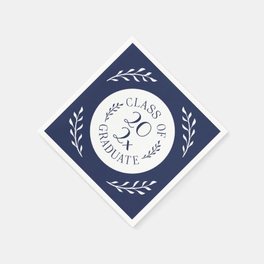 Klasse van 2025 Afstuderen Chic Navy White Botanic Servet (Hoek)