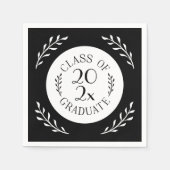 Klasse van 2025 Afstuderen Chic Zwart Wit Botanisc Servet (Voorkant)
