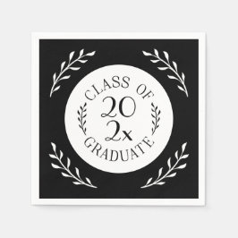 Klasse van 2025 Afstuderen Chic Zwart Wit Botanisc Servet