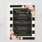 Klasse van 2025 Afstuderen Classy Floral Stripes Kaart (Voorkant)