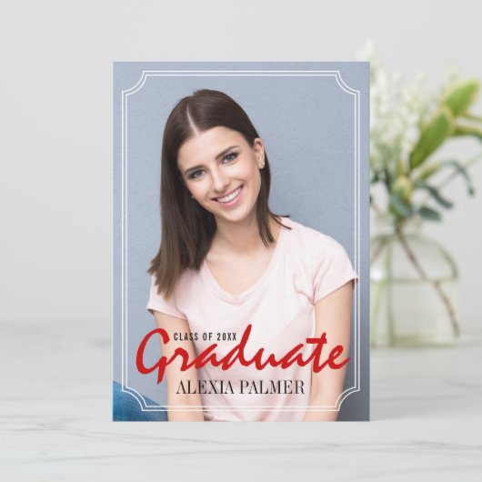 Klasse van 2025 afstuderen eenvoudig rood handgesc kaart (Staand voorkant)