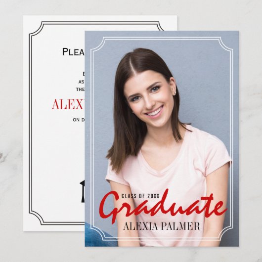 Klasse van 2025 afstuderen eenvoudig rood handgesc kaart (Voorkant / Achterkant)