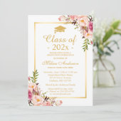Klasse van 2025 Afstuderen Elegant Chic Floral Gol Kaart (Staand voorkant)