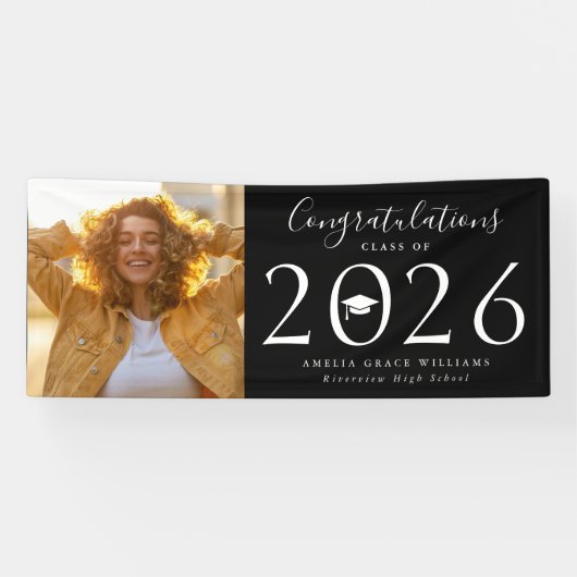 Klasse van 2025 Afstuderen Foto Black Banner (Horizontaal)