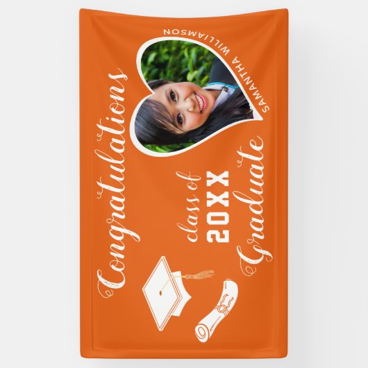 Klasse van 2025 Afstuderen Foto Oranje Afstuderen Spandoek (Verticaal)