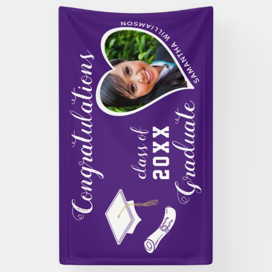 Klasse van 2025 Afstuderen Foto Paarse Afstuderen Spandoek (Verticaal)