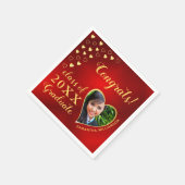 Klasse van 2025 Afstuderen Foto Rood & Goud Elegan Servet (Hoek)