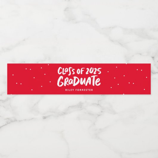 Klasse van 2025 afstuderen gepersonaliseerd rood a waterfles etiket (Enkel label)