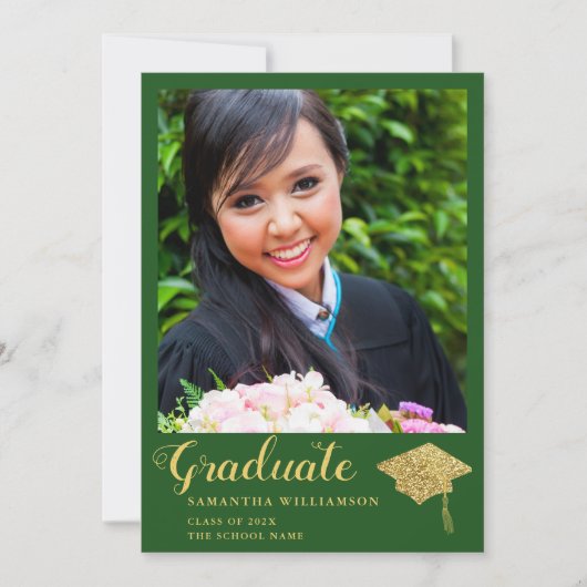 Klasse van 2025 Afstuderen Groen en Goud Afstudere Aankondiging (Voorkant)