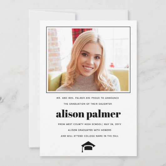 Klasse van 2025 AFSTUDEREN minimalistische foto Aankondiging (Achterkant)