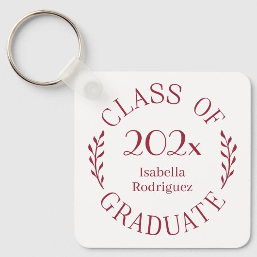 Klasse van 2025 Afstuderen naam Bourgondische typo Sleutelhanger (Voorkant)