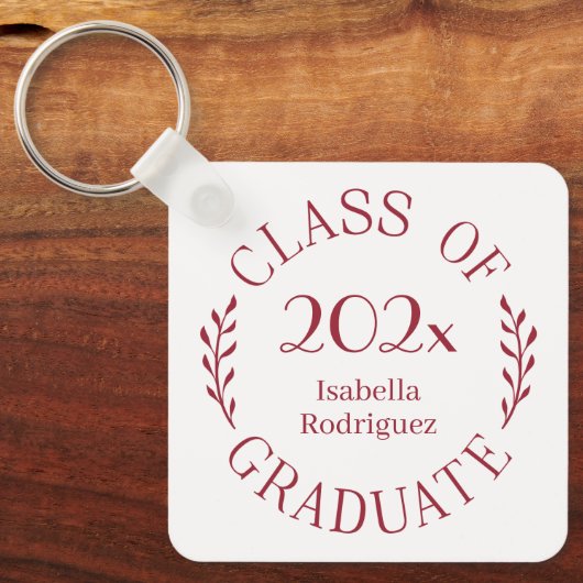 Klasse van 2025 Afstuderen naam Bourgondische typo Sleutelhanger (Voorkant)