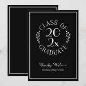 Klasse van 2025 Afstuderen Naam Chic Emblem Zwart Aankondiging (Voorkant / Achterkant)