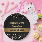 Klasse van 2025 Afstuderen Naam Gold Confetti Papieren Bordje (Feest)