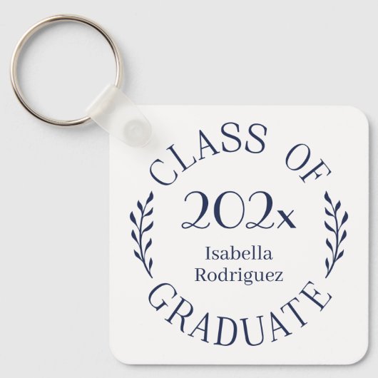 Klasse van 2025 Afstuderen Naam Navy Blue Typograp Sleutelhanger (Voorkant)