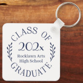 Klasse van 2025 Afstuderen Naam Navy Blue Typograp Sleutelhanger (Achterkant)