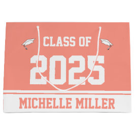 Klasse van 2025 Afstuderen Naam Peachy Roze en Wit Groot Cadeauzakje