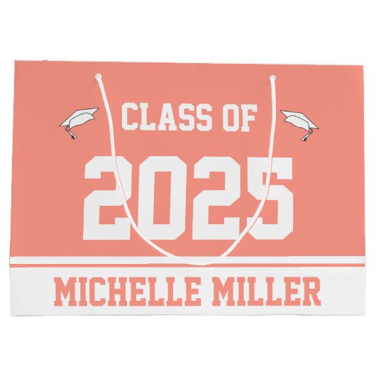 Klasse van 2025 Afstuderen Naam Peachy Roze en Wit Groot Cadeauzakje (Achterkant)