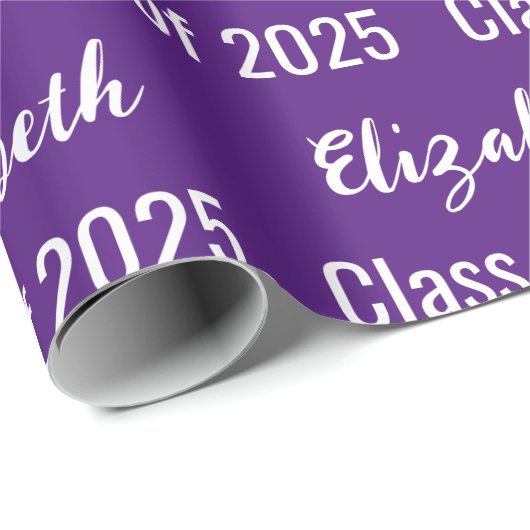Klasse van 2025 Afstuderen Naam Royal Paarse en Wi Cadeaupapier (Rol Hoek)