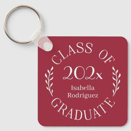 Klasse van 2025 Afstuderen Naam Typografie Bourgon Sleutelhanger (Voorkant)