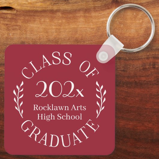 Klasse van 2025 Afstuderen Naam Typografie Bourgon Sleutelhanger (Achterkant)