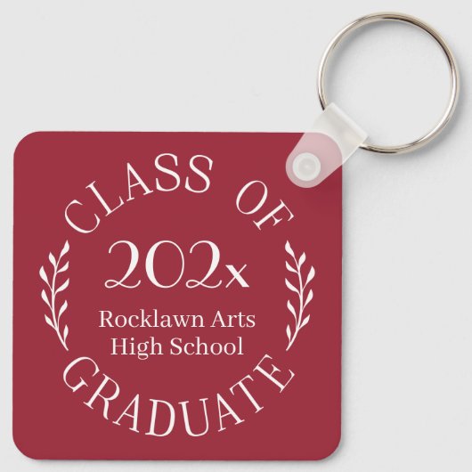 Klasse van 2025 Afstuderen Naam Typografie Bourgon Sleutelhanger (Achterkant)