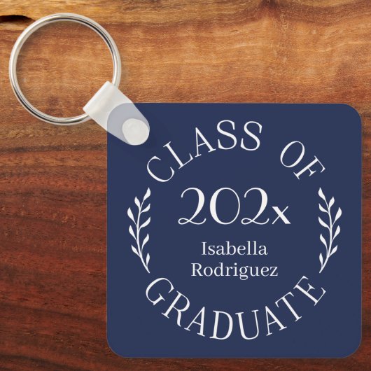 Klasse van 2025 Afstuderen Naam Typografie Navy Bl Sleutelhanger (Voorkant)