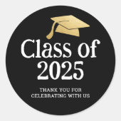 Klasse van 2025 Afstuderen Pet | Bedankt Black Ronde Sticker (Voorkant)